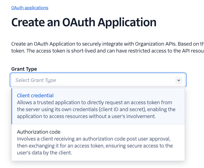 Select App Grant Type