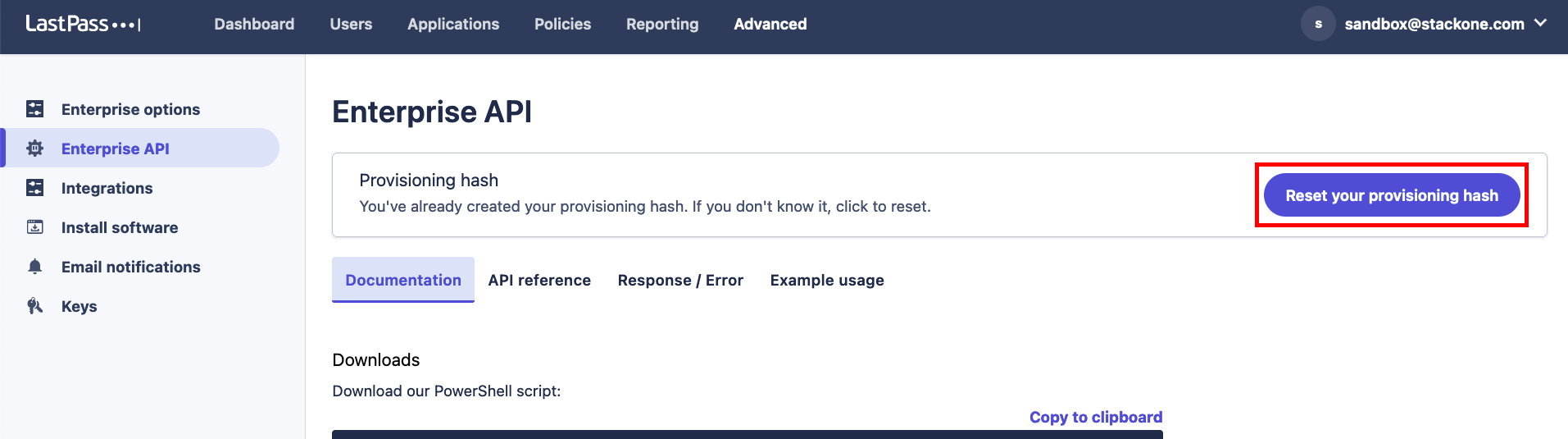 Create Provisioning Hash