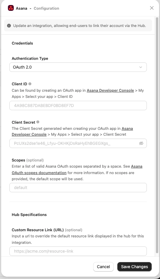 Integration Settings