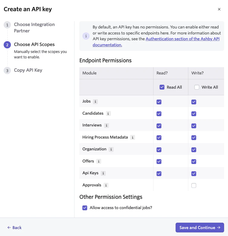 API Key dialog