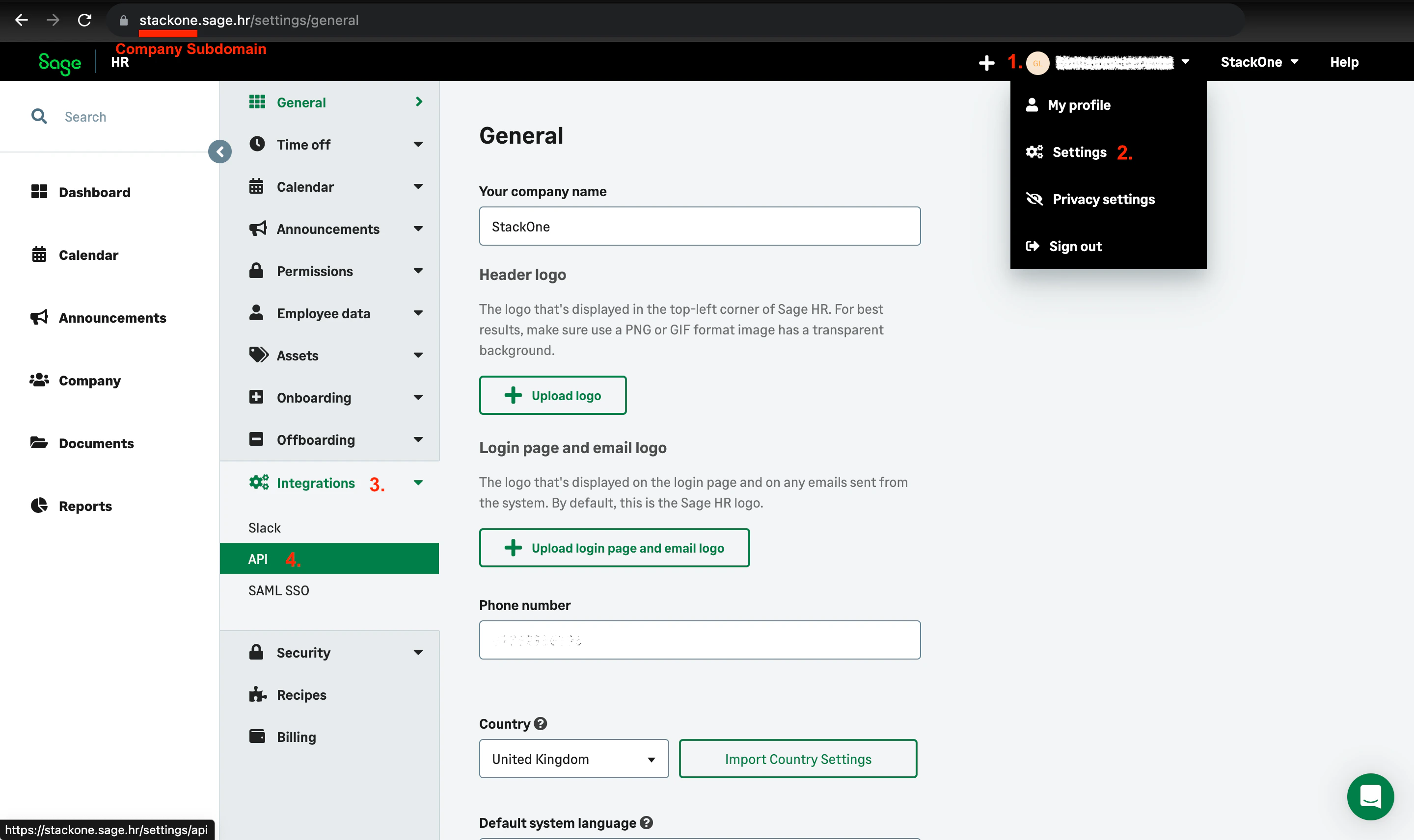 Sage HR Settings