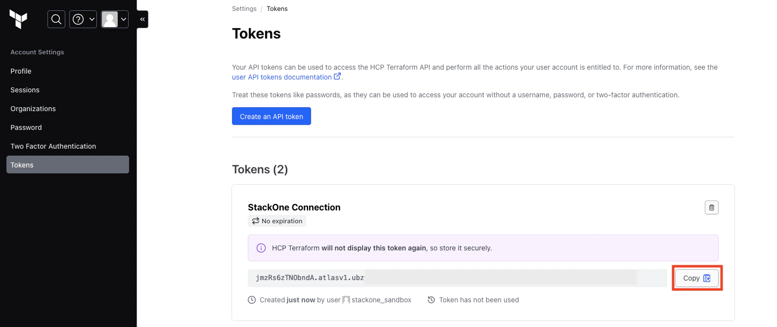 Copy API Token