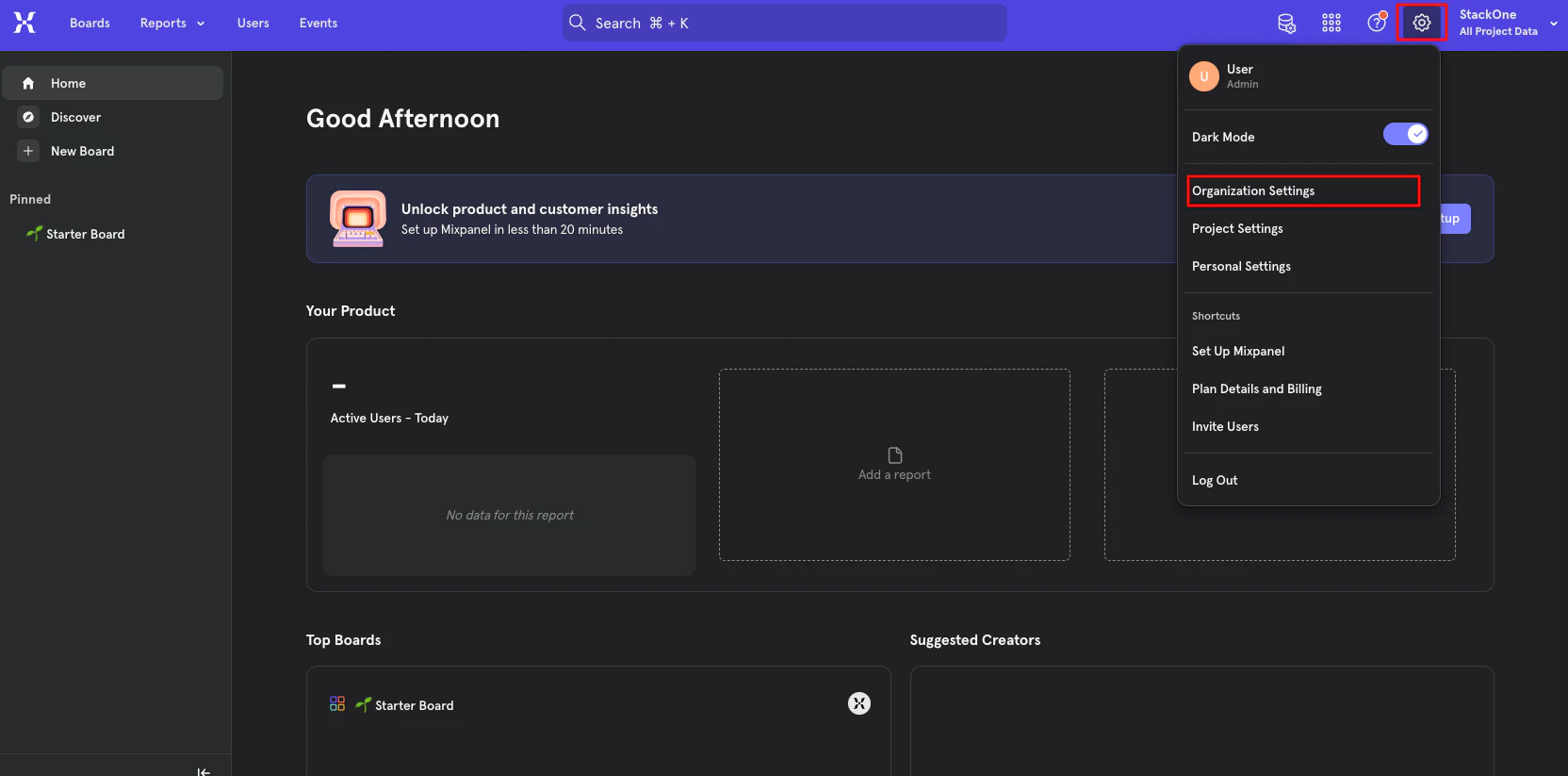 Mixpanel settings