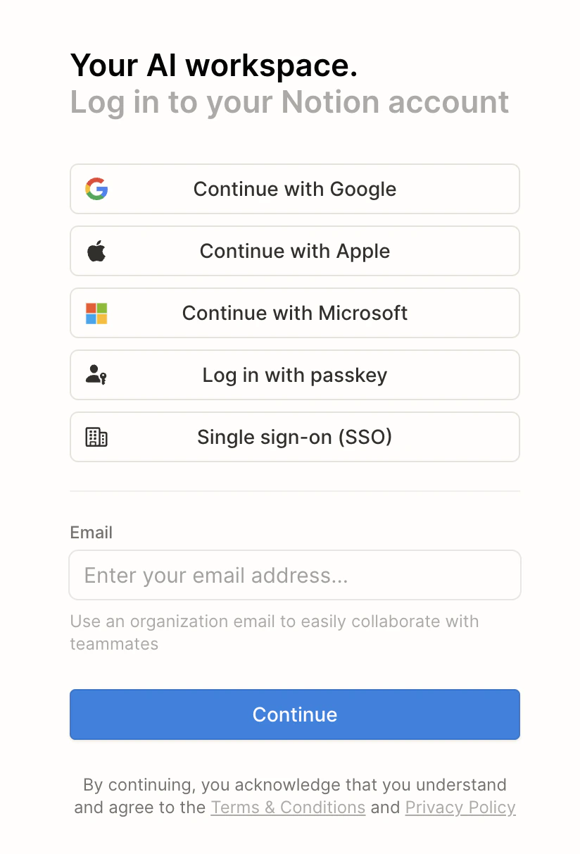 Log in to Notion