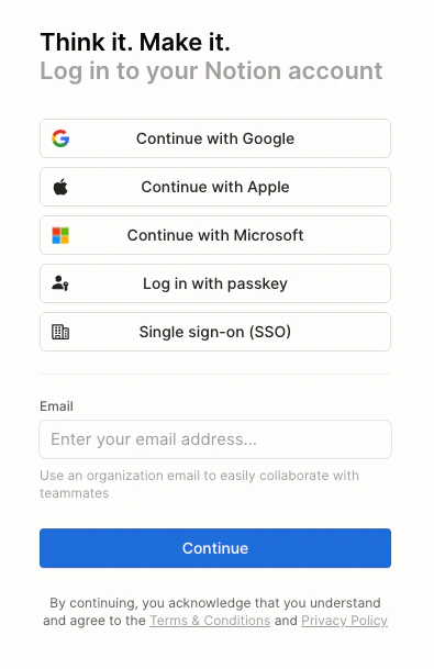 Log in to Notion