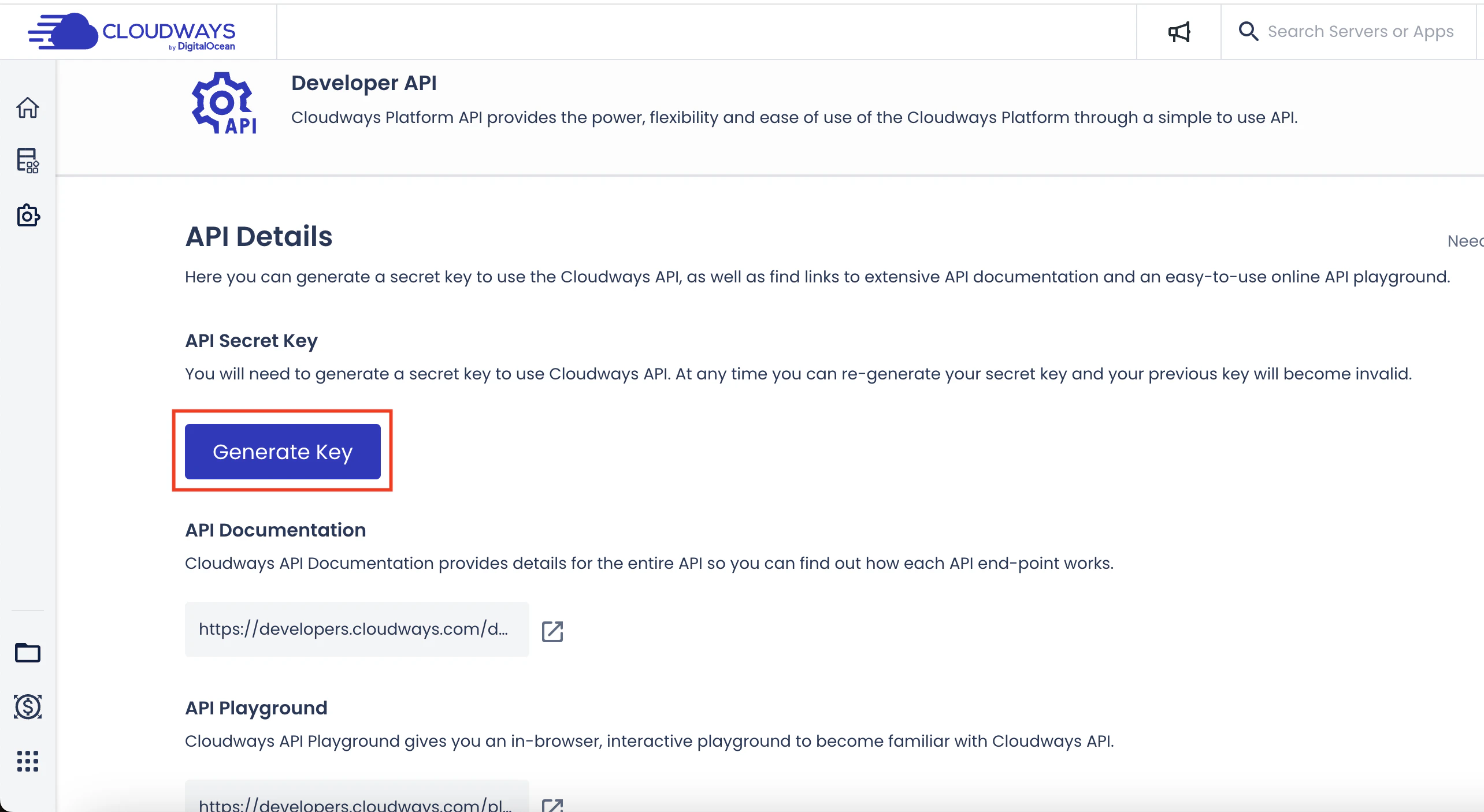 Create New API Secret Key