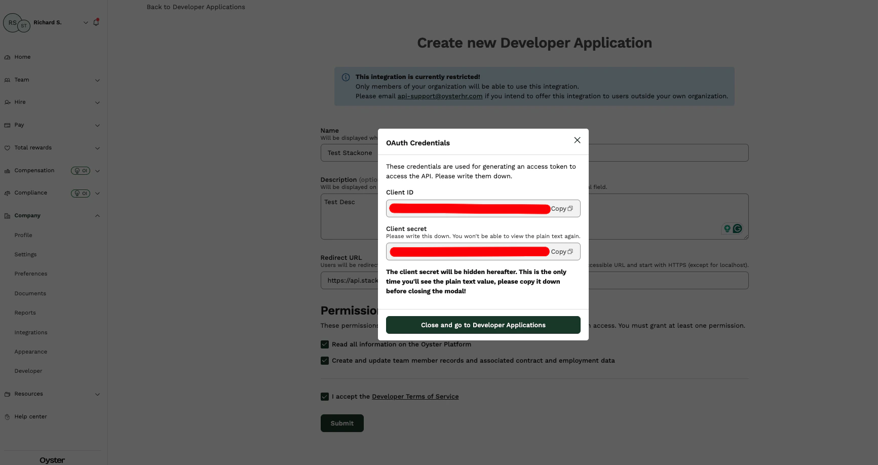Client ID and Secret