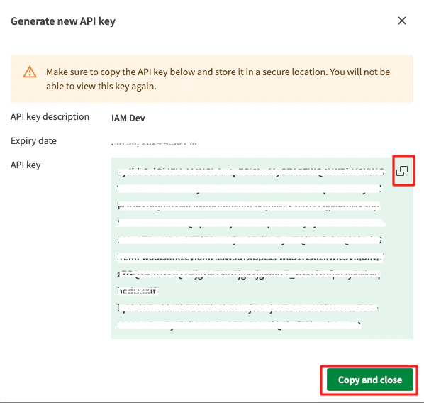 API Key dialog