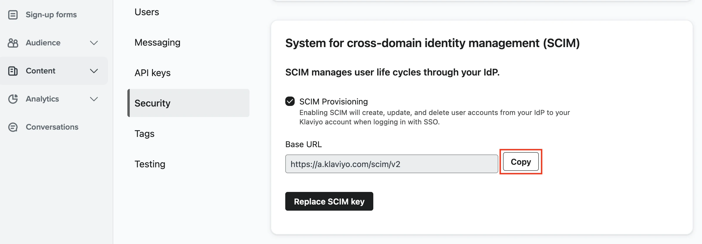 Generate SCIM Key