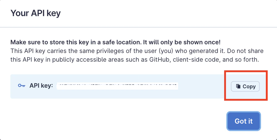 API Key dialog