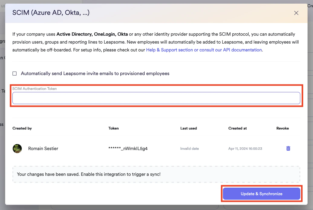 SCIM Authentication Token
