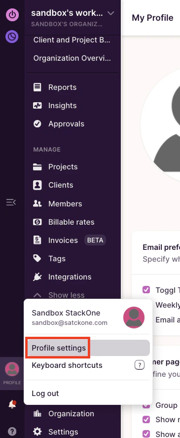 Profile Settings