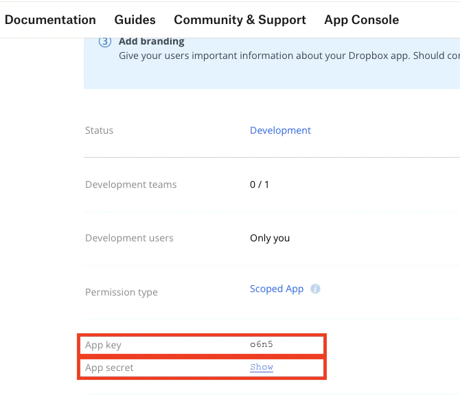 App Key and Secret