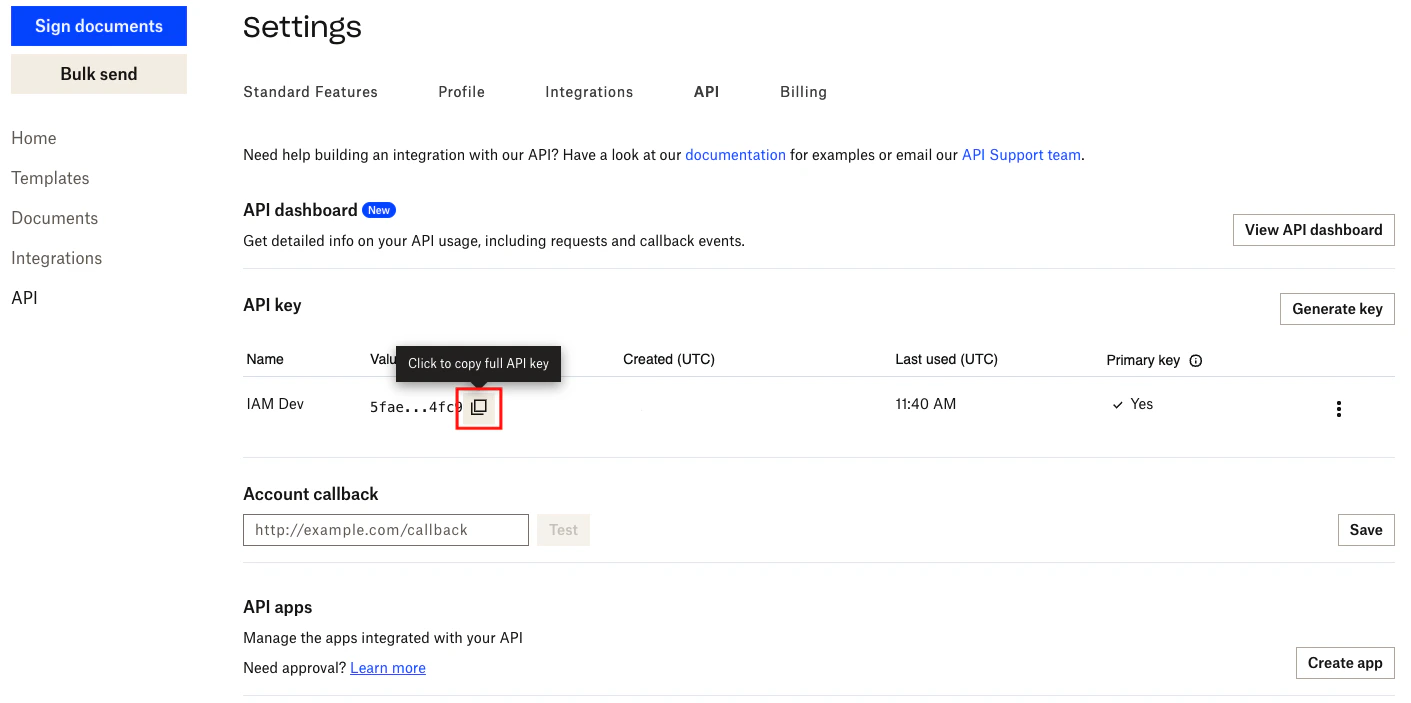 API Key page