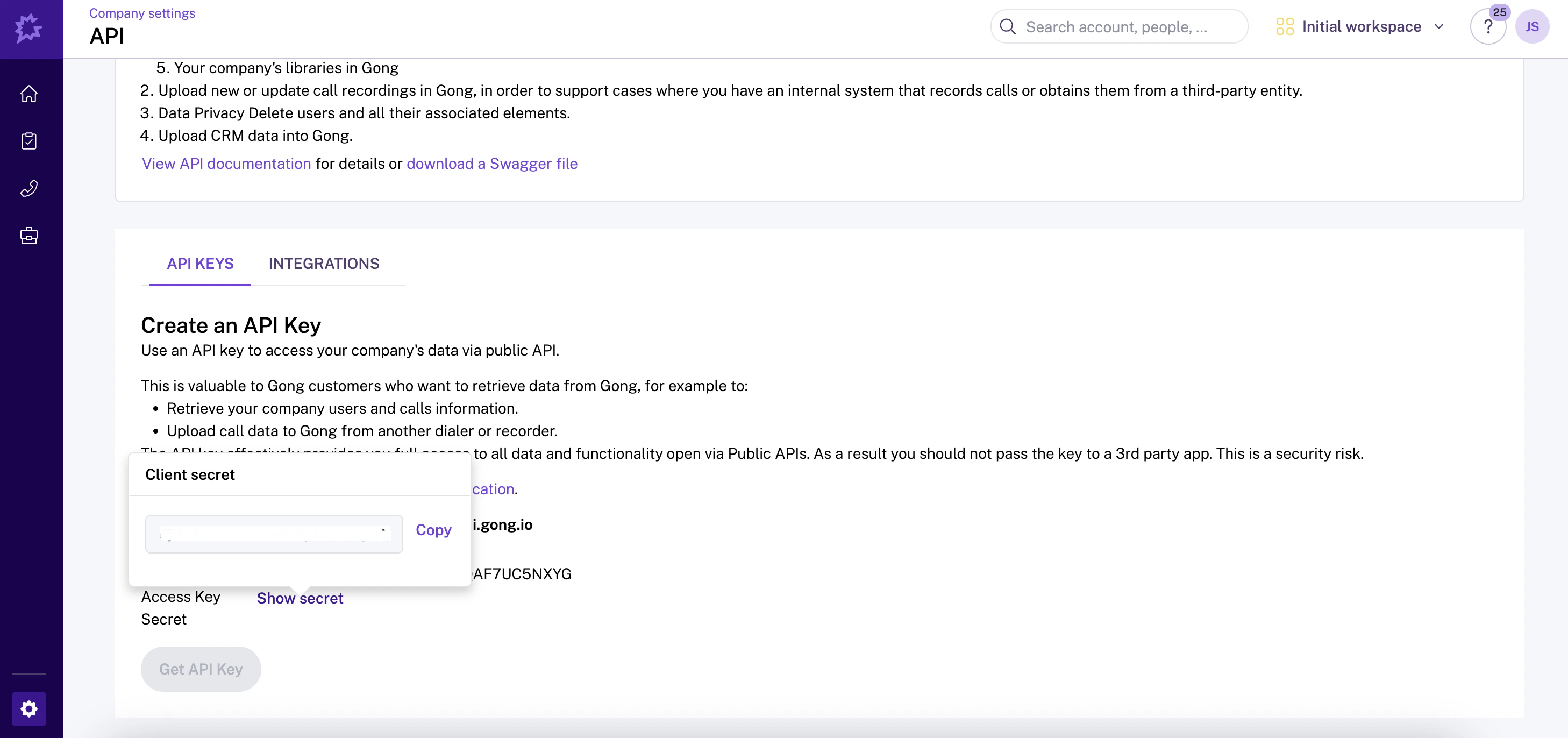 API Access Key dialog