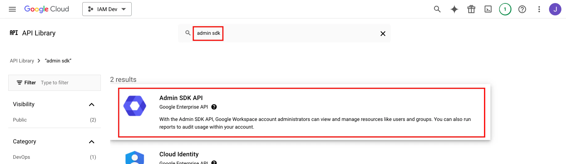Locate the Admin SDK API