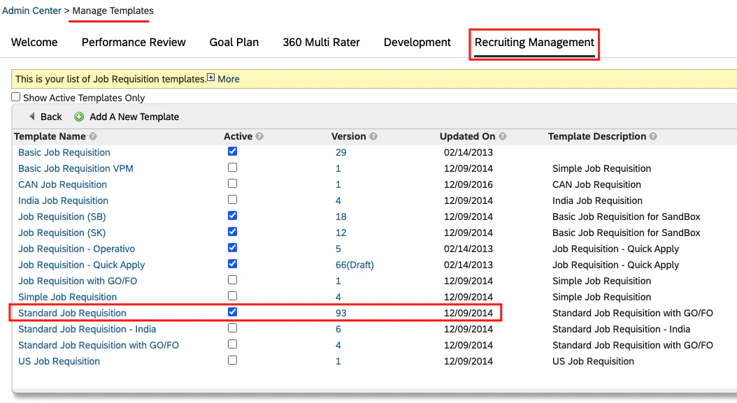 Search Manage Templates