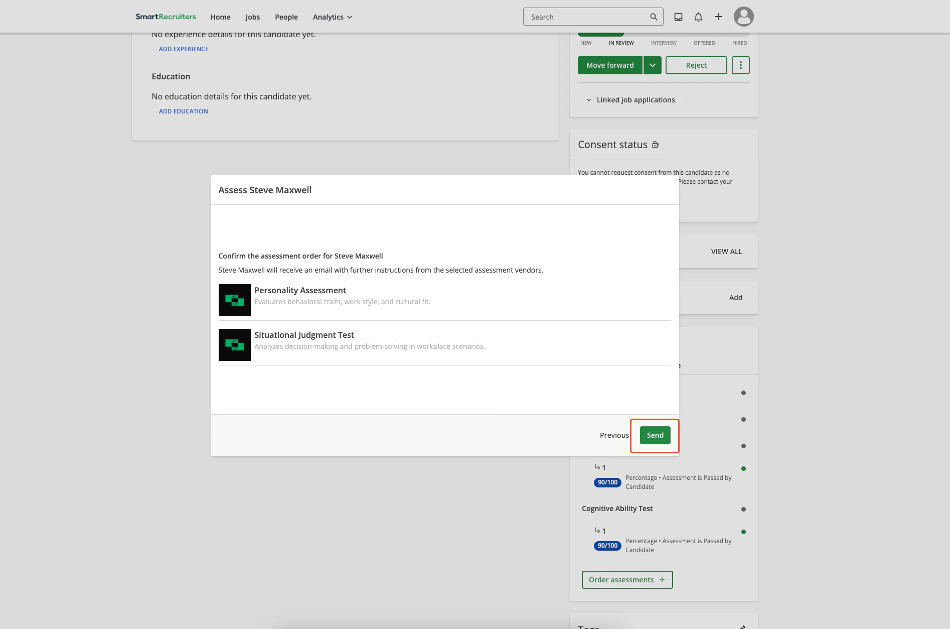 Send Test to Candidate