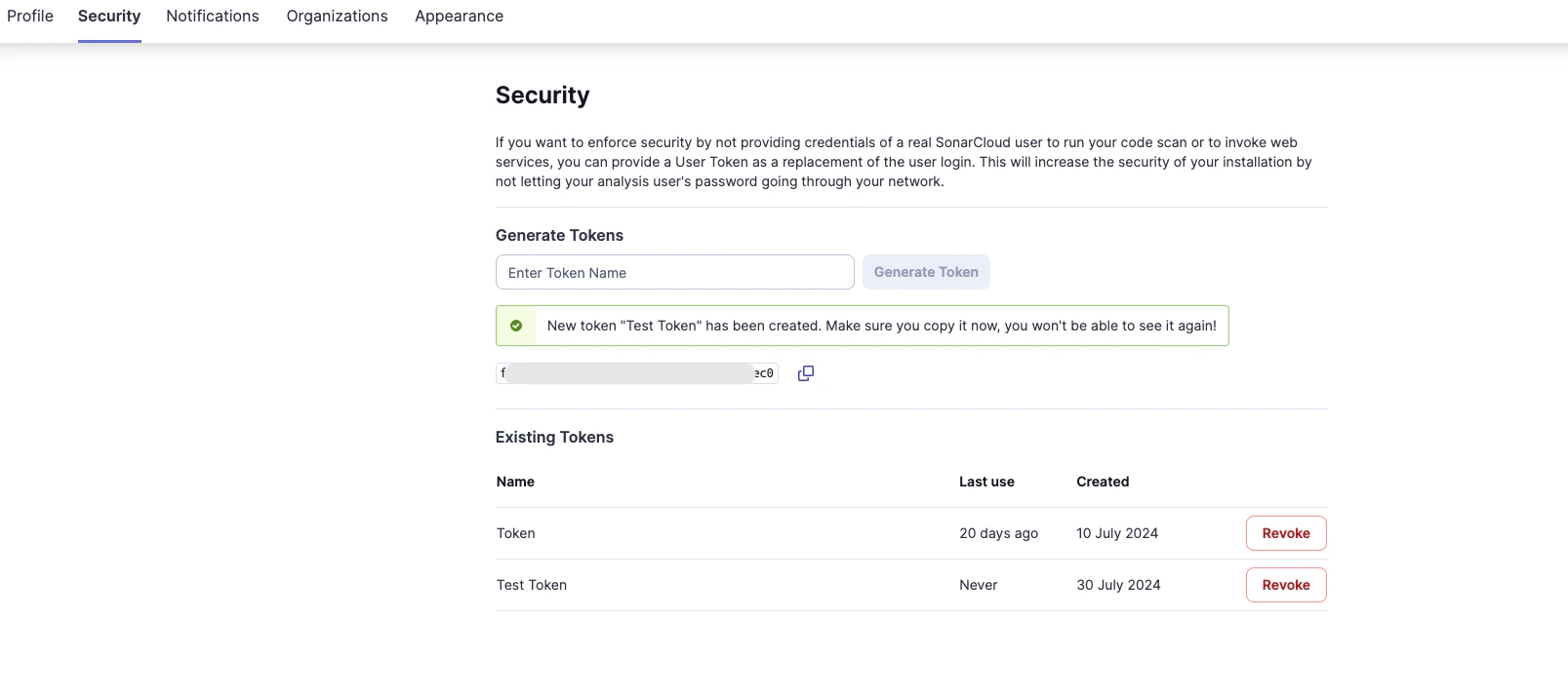 Generated User Token