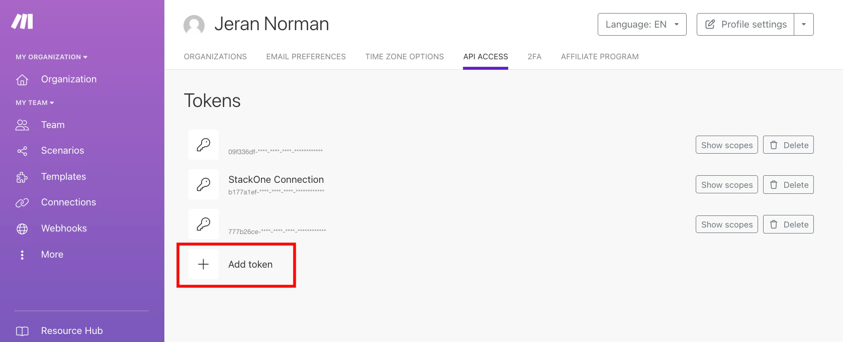 Create New API Token