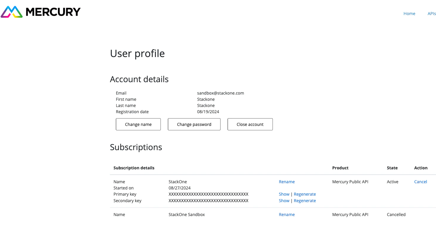Create a new Subscription Key