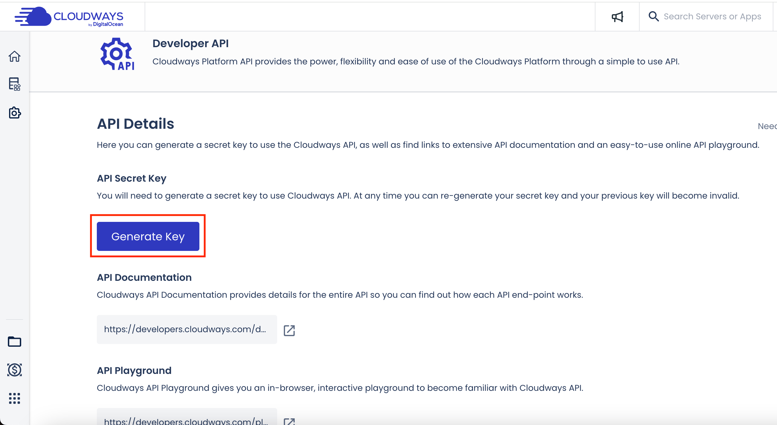Create New API Secret Key