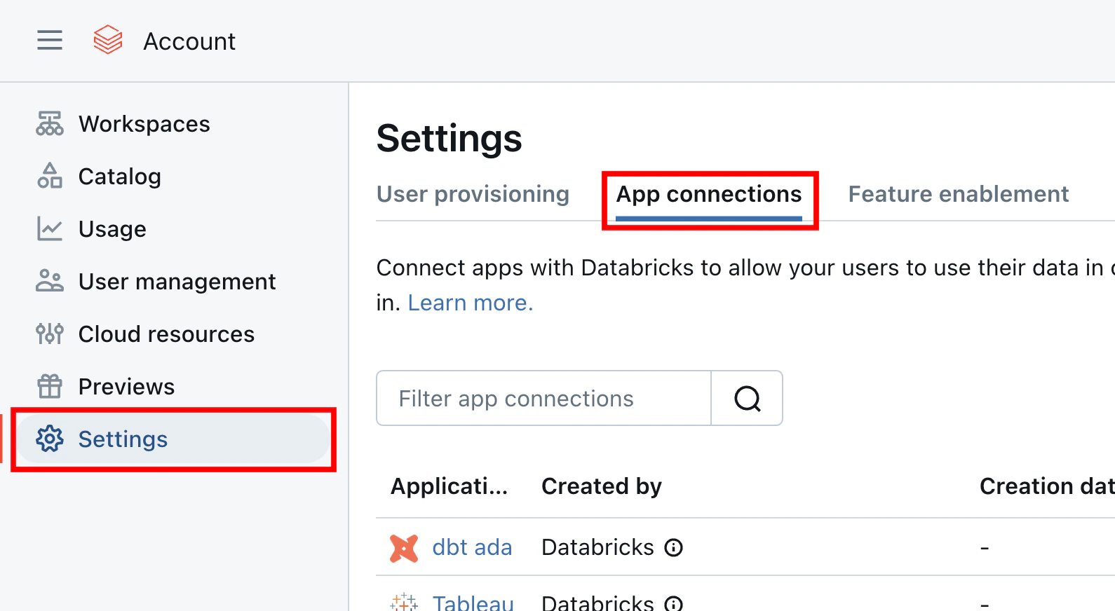 Navigate to App Connections