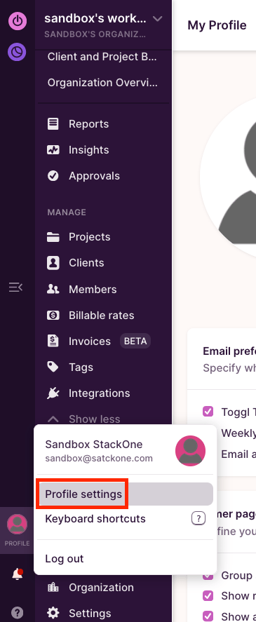Profile Settings