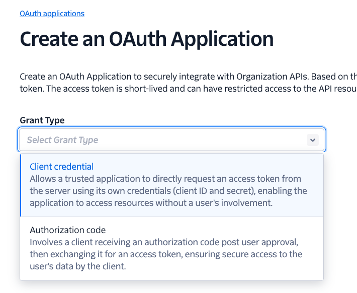 Select App Grant Type