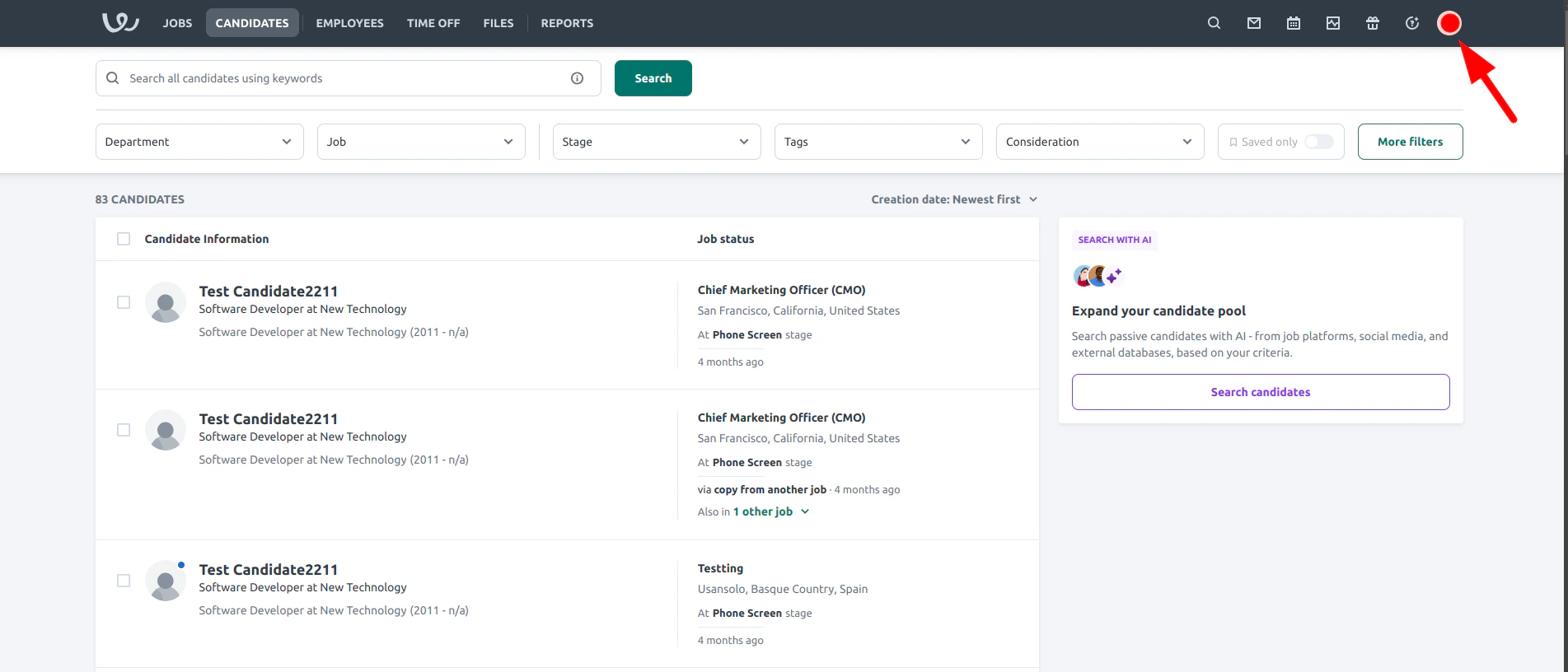 Click on the profile icon