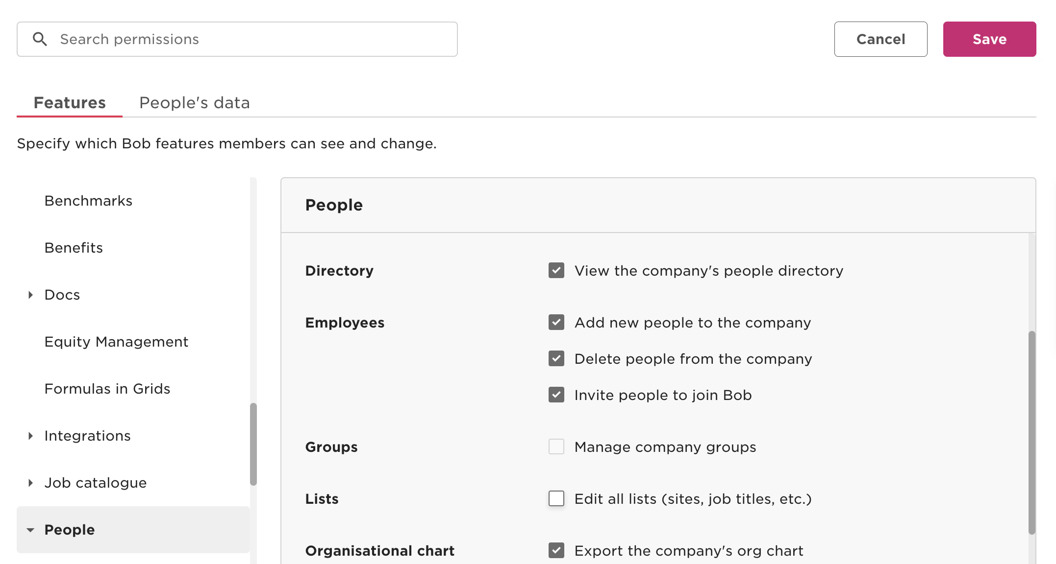 Feature permission for its People subsection