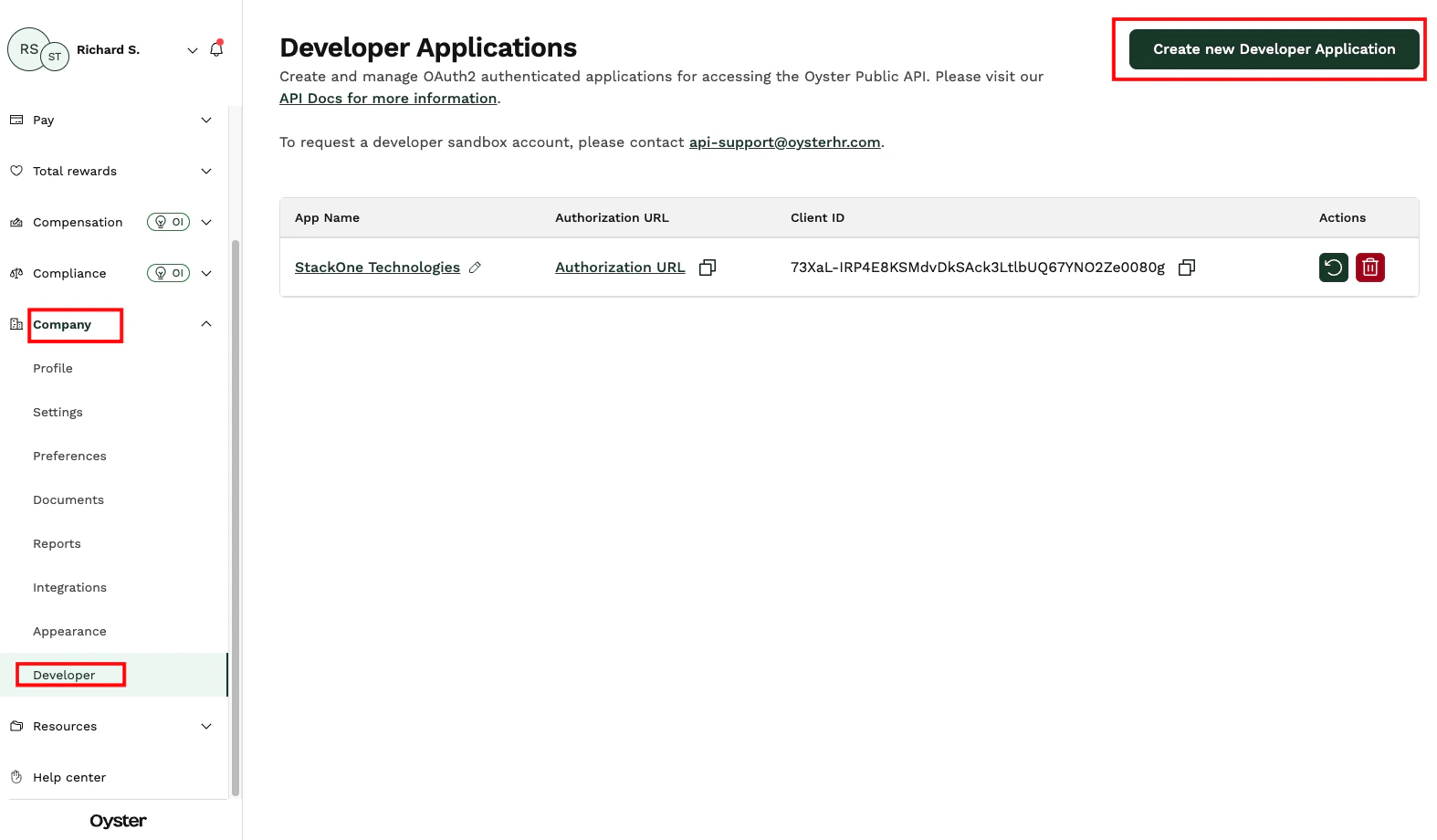 Navigate to Developer Applications