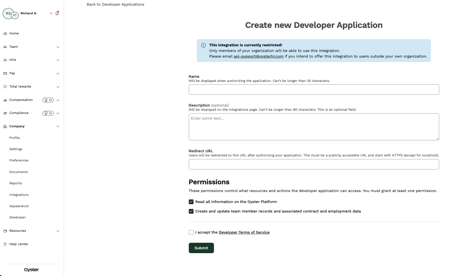 Creating Developer Application