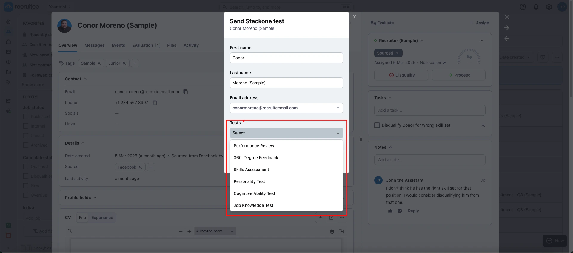 Edit/View Assessment/Background Check Status ID