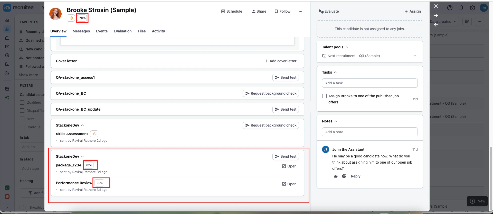 View Assessment/Background Check Updated Results