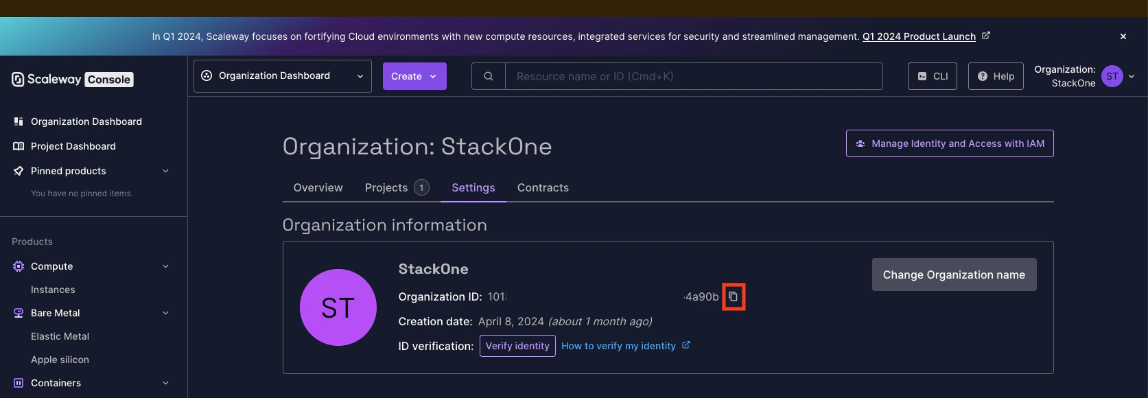 Copy Organization ID
