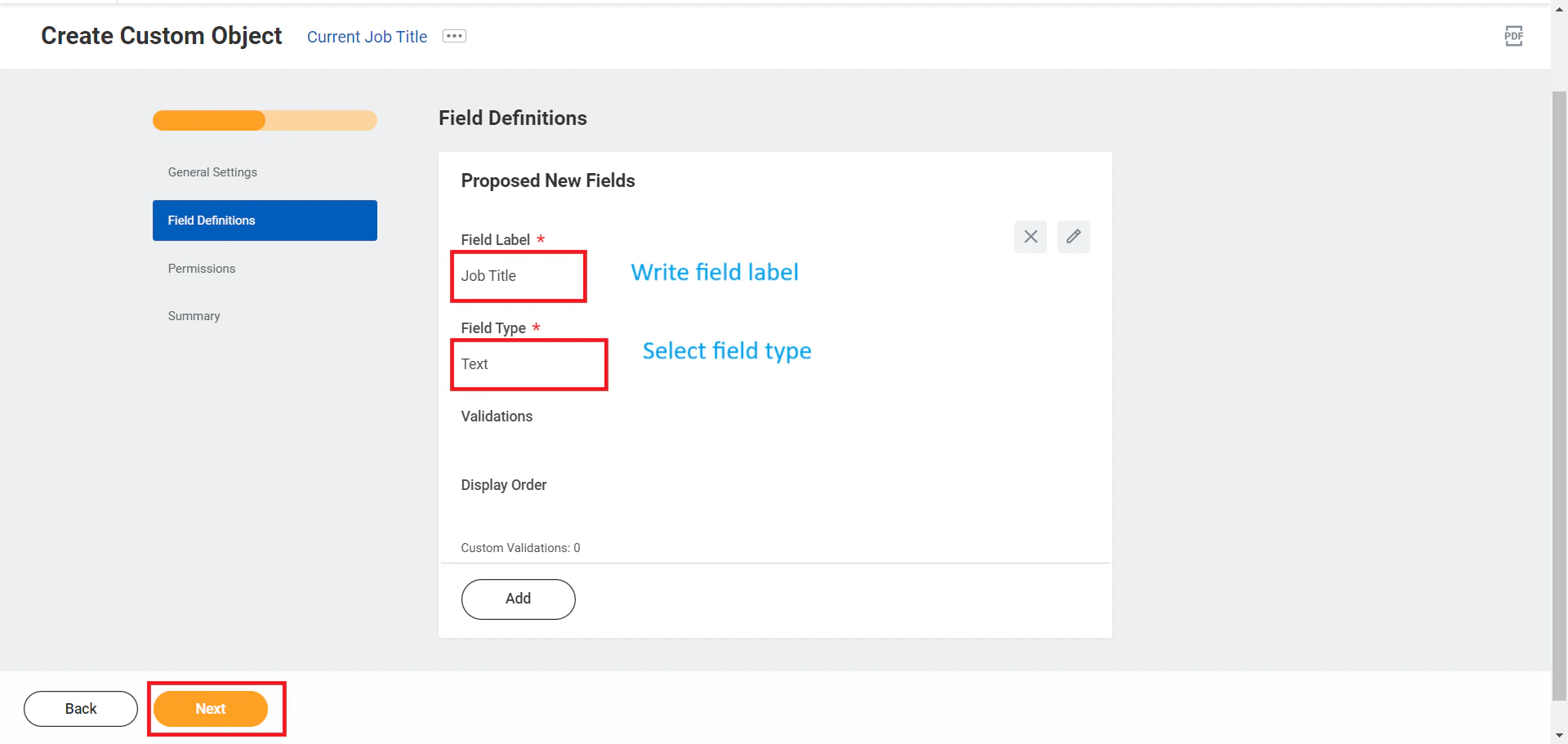 Enter Label & Field Type