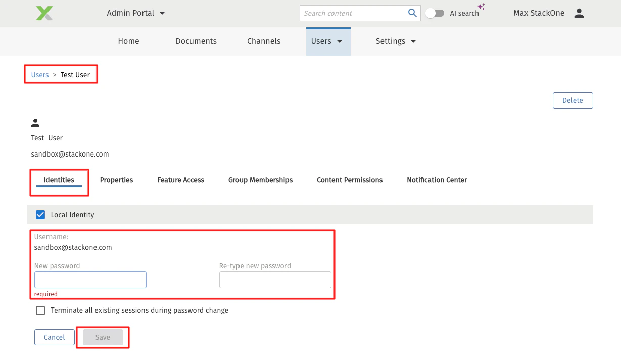 Set username and password