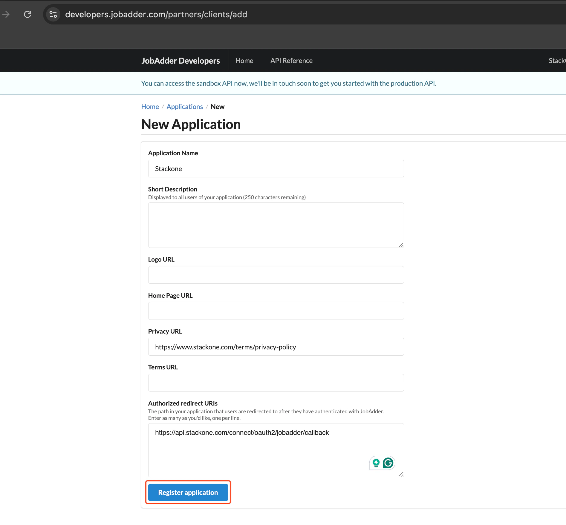 Configure application details