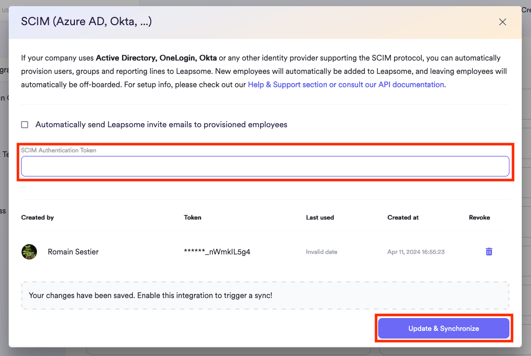SCIM Authentication Token