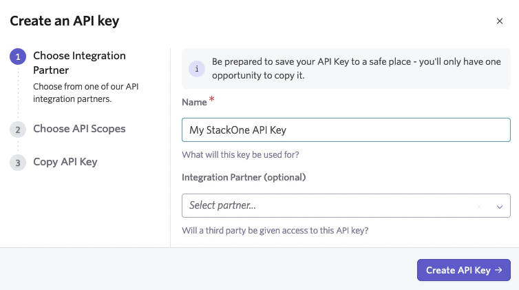 API Keys page