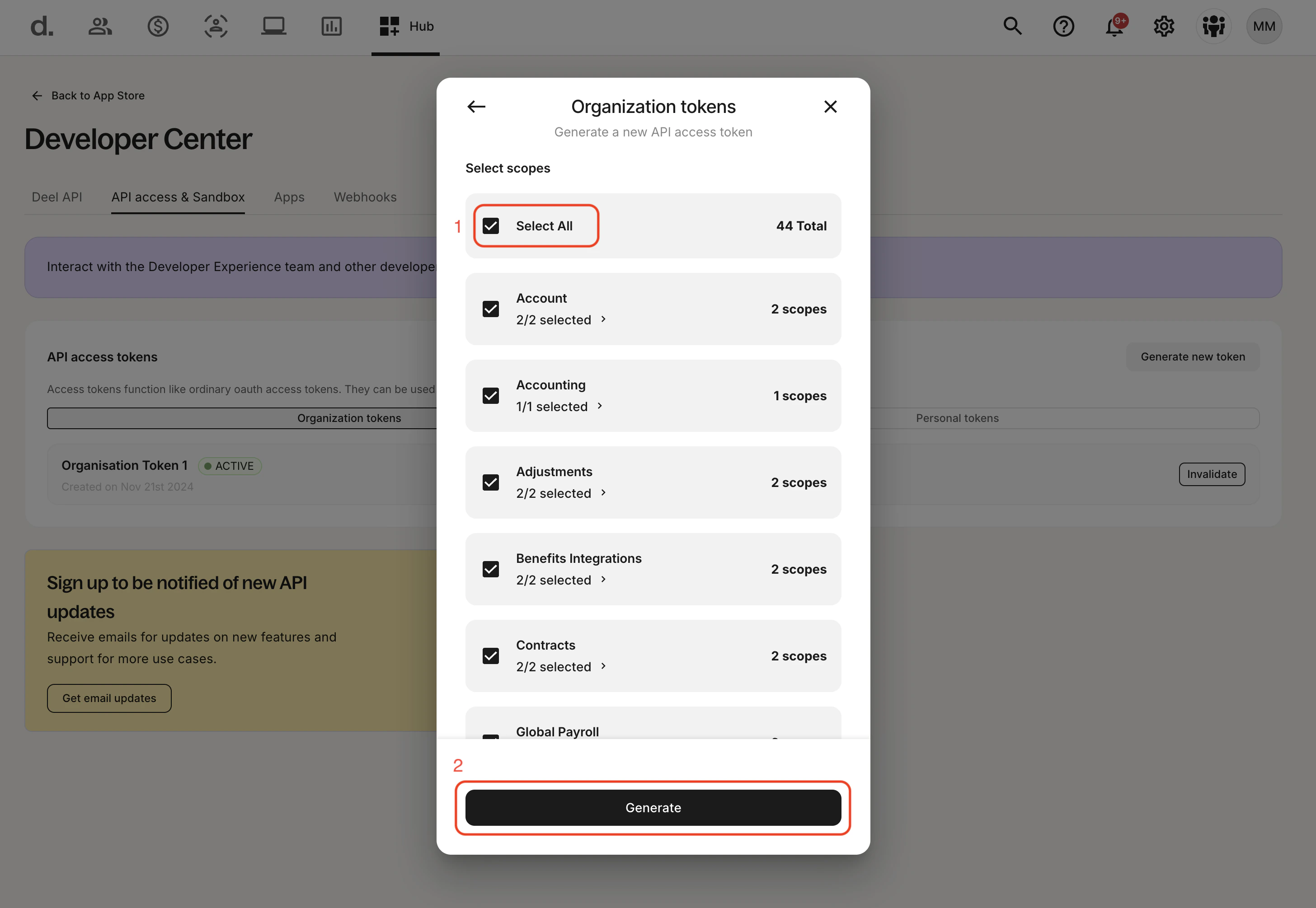 Select API Access Token Scopes