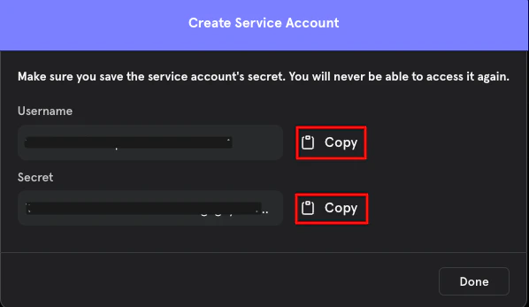 Service Accounts dialog