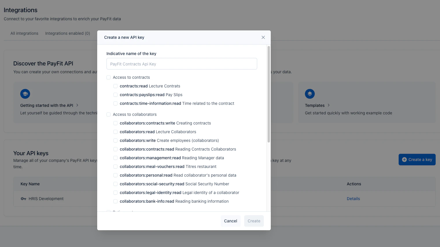 Select API Key Scopes