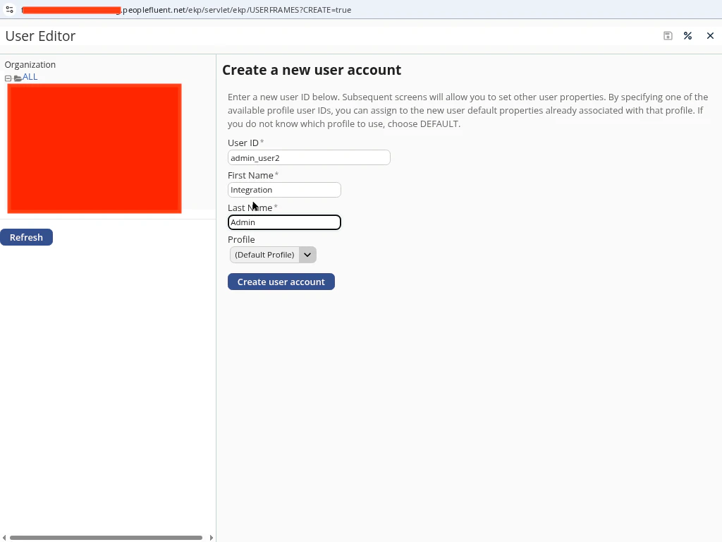 PeopleFluent create admin user