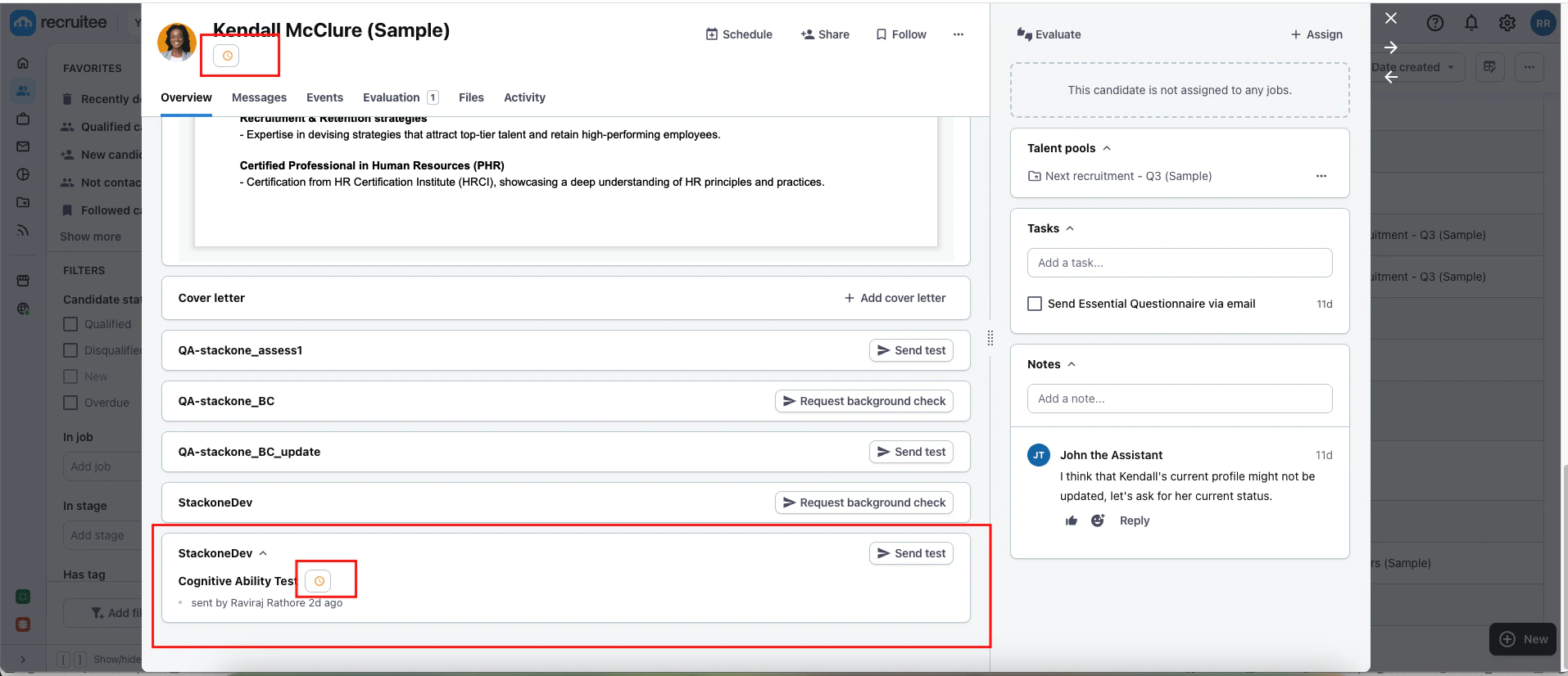 Edit/View Assessment/Background Check Status ID