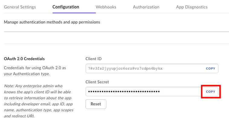 Copy Application Credentials