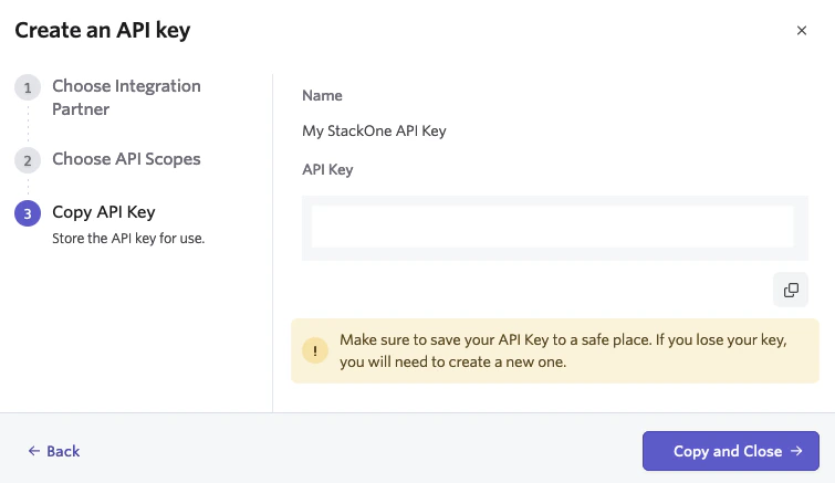 API Key dialog