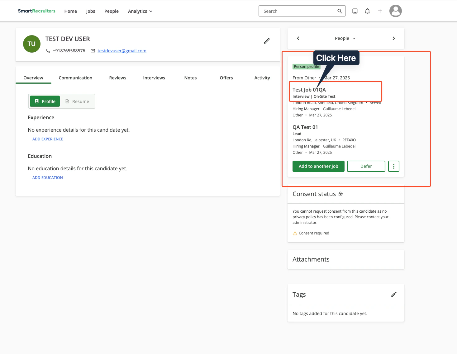 Select Job on Candidate Profile