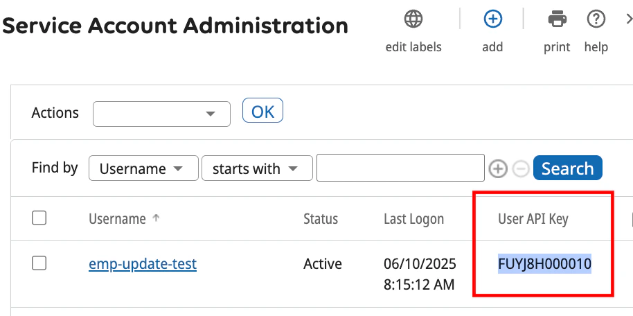 Service User API Key
